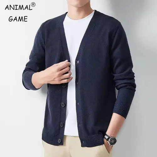 Animal Game-cárdigan para hombre, suéter largo con botones, blusa fría para hombre, Color sólido, prendas de punto gruesas de invierno para hombre, suéter de punto de lana