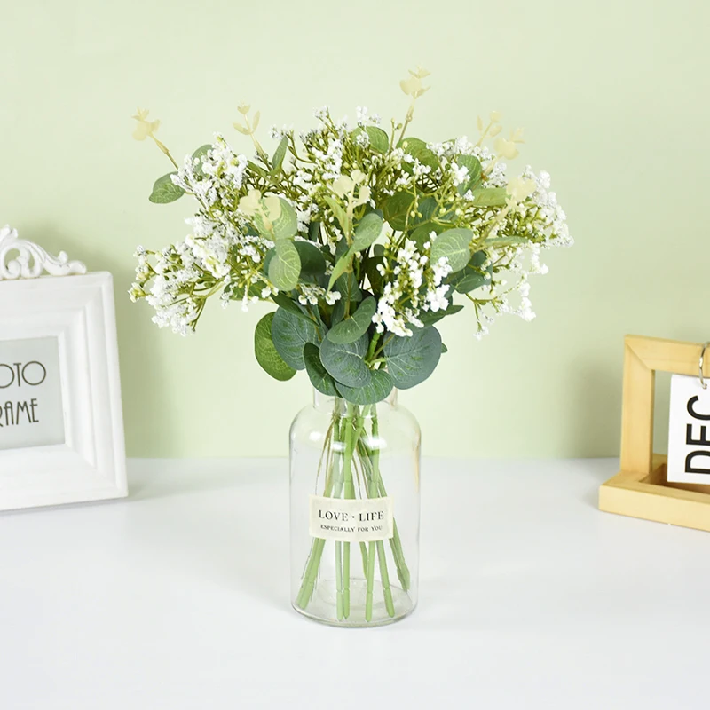 

30pcs Mixed Fake Plant Eucalyptus Leaf BabysBreath Wedding Bouquet Decorations Vase for Home Garden Christmas Artificial Flowers