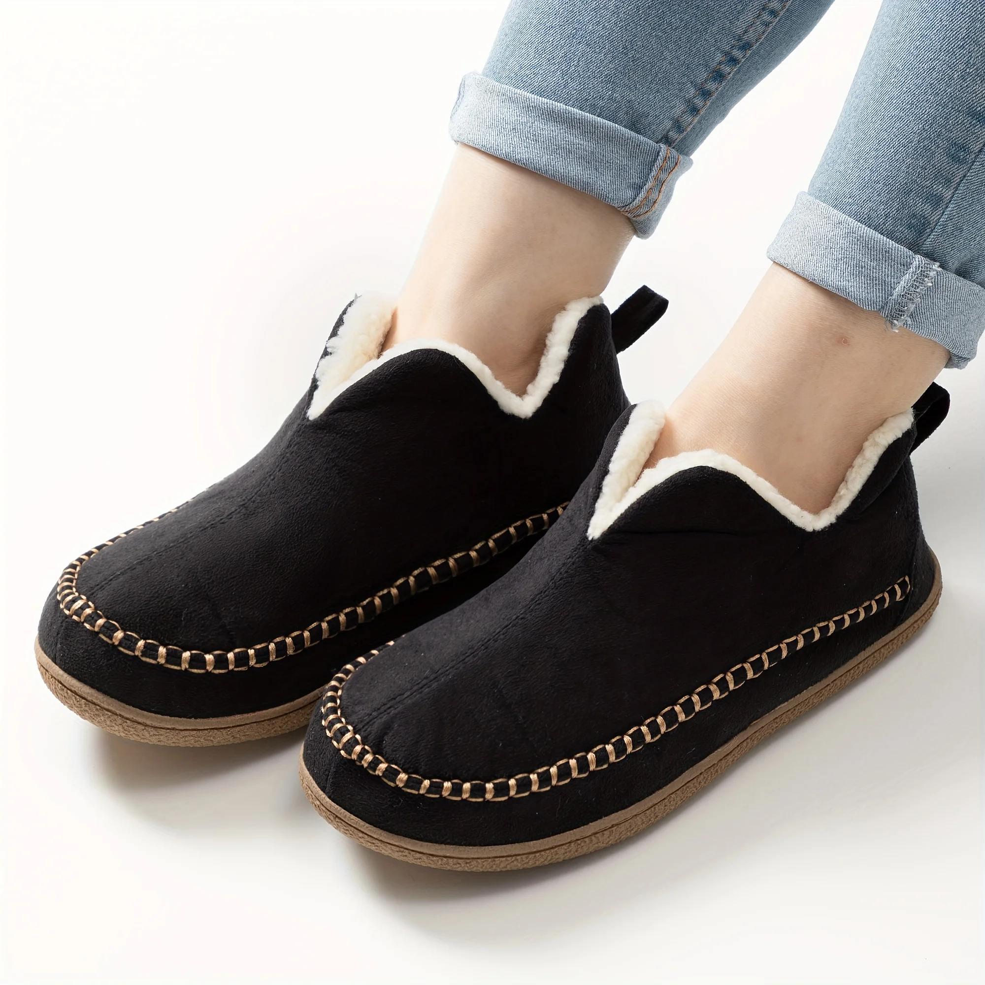 شبشب صوف مريح بنعل غير قابل للانزلاق. أحذية منزلية للاستخدام الداخلي/الخارجي لجميع المواسم. قابل للغسل في الغسالة. تسوق الآن! #3