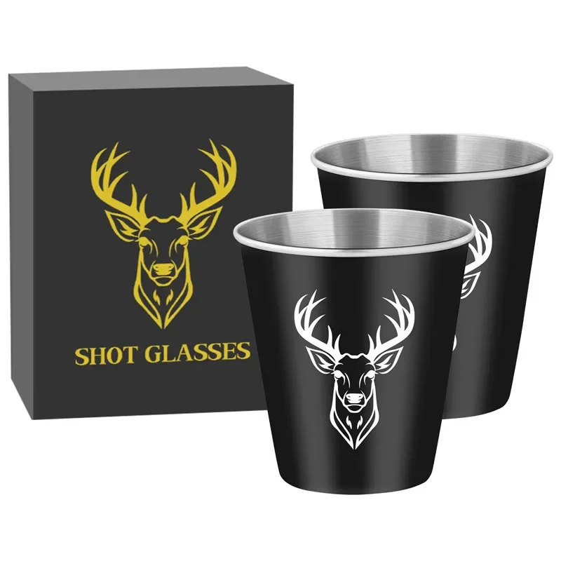 2pcs/set Deer Elk Head Shot Glasses 70ml/2.39oz Metal Wine Cup for Kitchen Party Club Portable Small Cups for Wedding Events