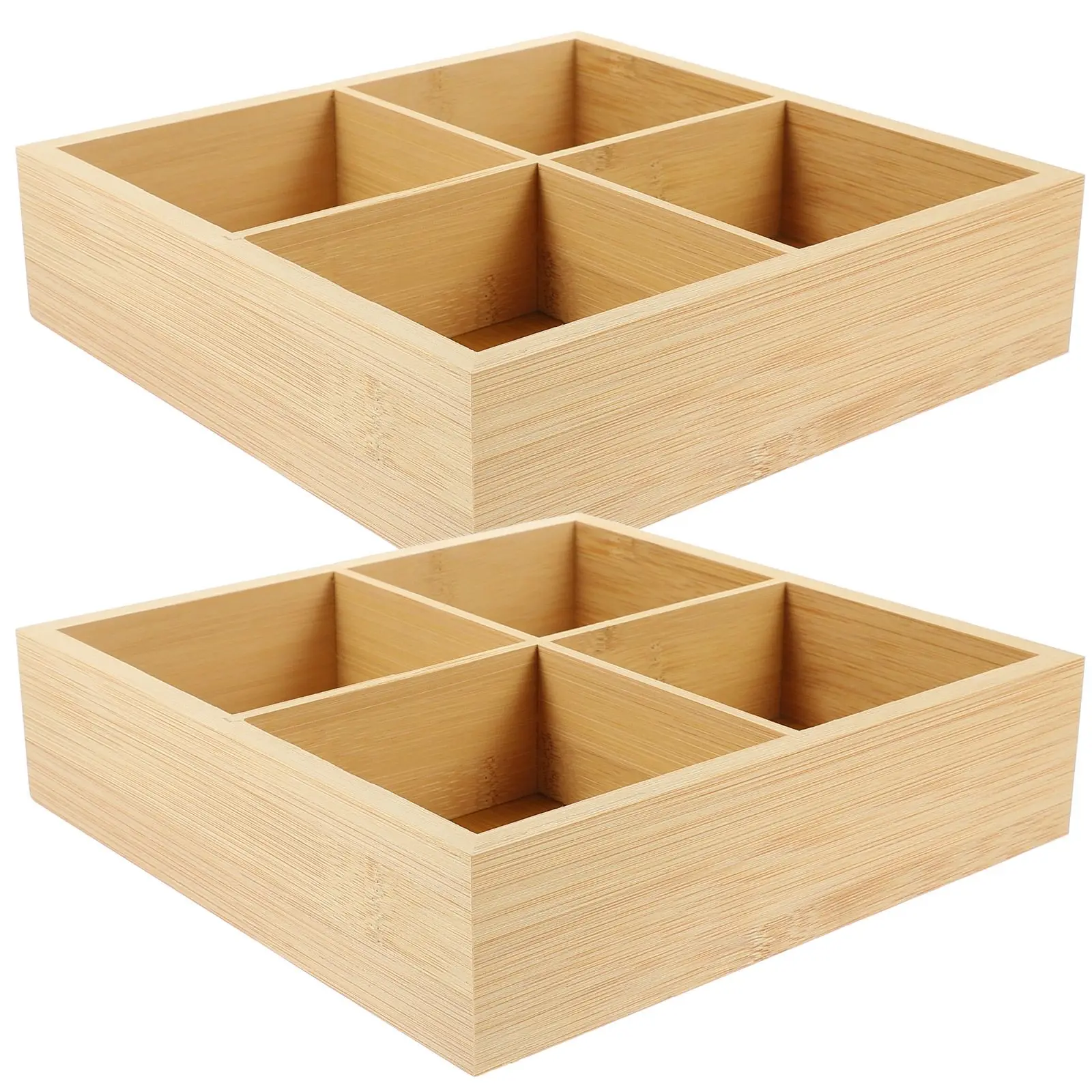 

2 Pcs Solid Wood H held Box 20x20x5cm Dry Fruit Case Snack Storage Tray 4 Compartment Wooden Serving Container