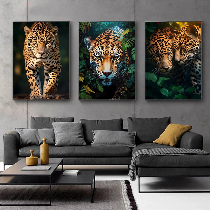 Animal Jaguar Leopard Wildlife Wall Art Posters and Prints Canvas Painting Wall Art Pictures for Living Room Home Decor Cuadros