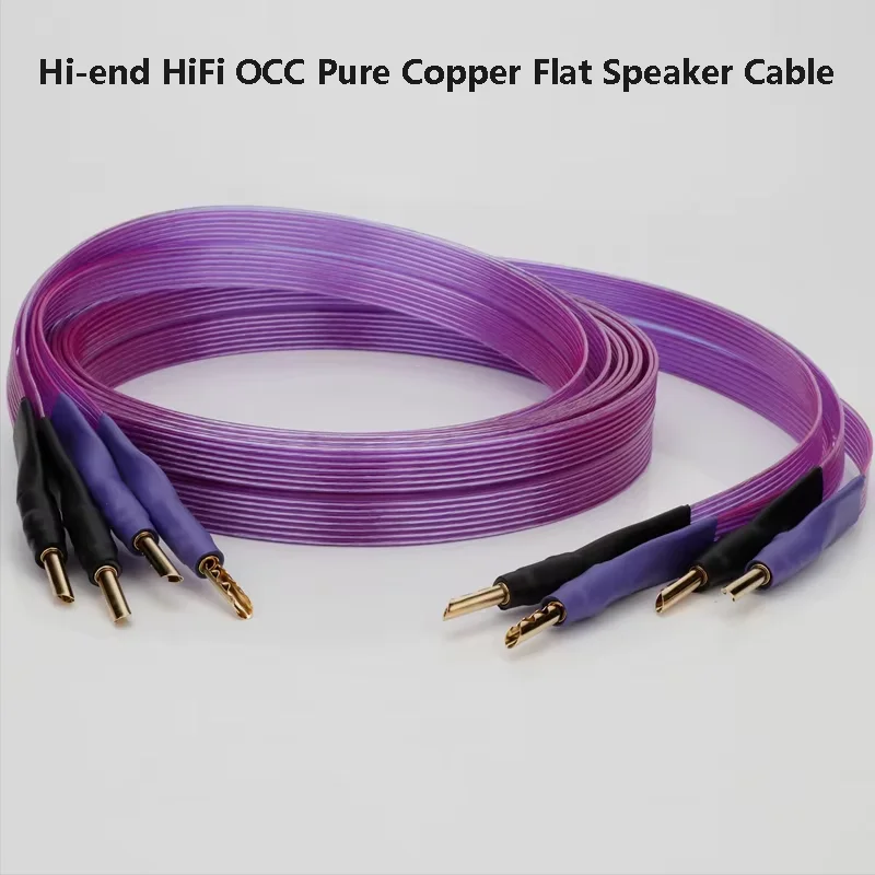 

Hi-end HiFi OCC Pure Copper Flat Speaker Cable - Serrated Gold-Plated Banana or Y-Spade Plug for Speaker/Amplifier/Home Theater