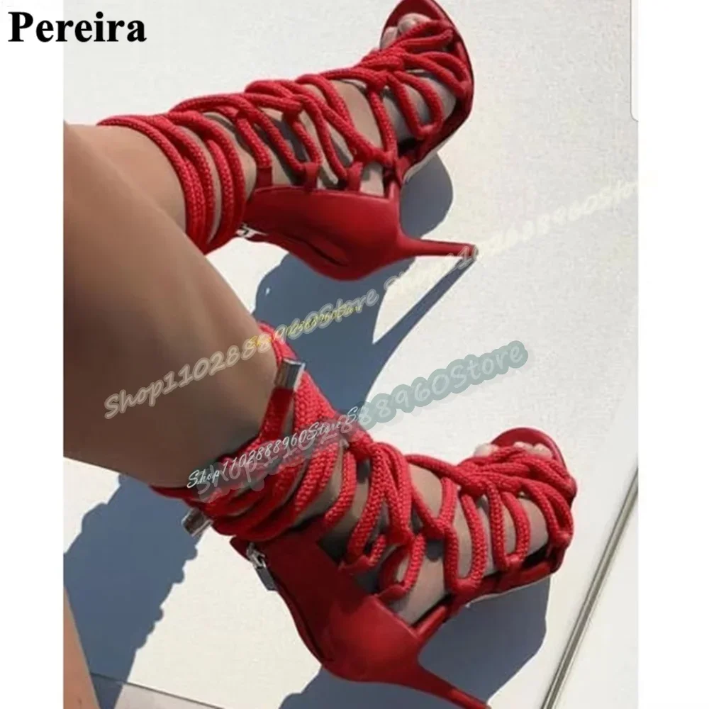 Handmade White String Net Casual Sandals Thin High Heel Shoes For Women Back Zipper Open Toe Party Stylish Occidental Sandals