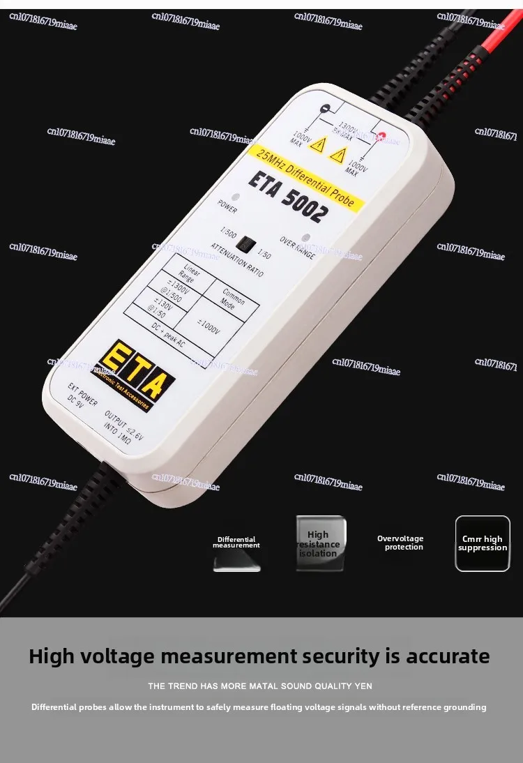 5002 Osiloskop Probe Diferensial Tegangan Tinggi 1300V Sensor Tegangan Probe Terisolasi Akurasi Tinggi