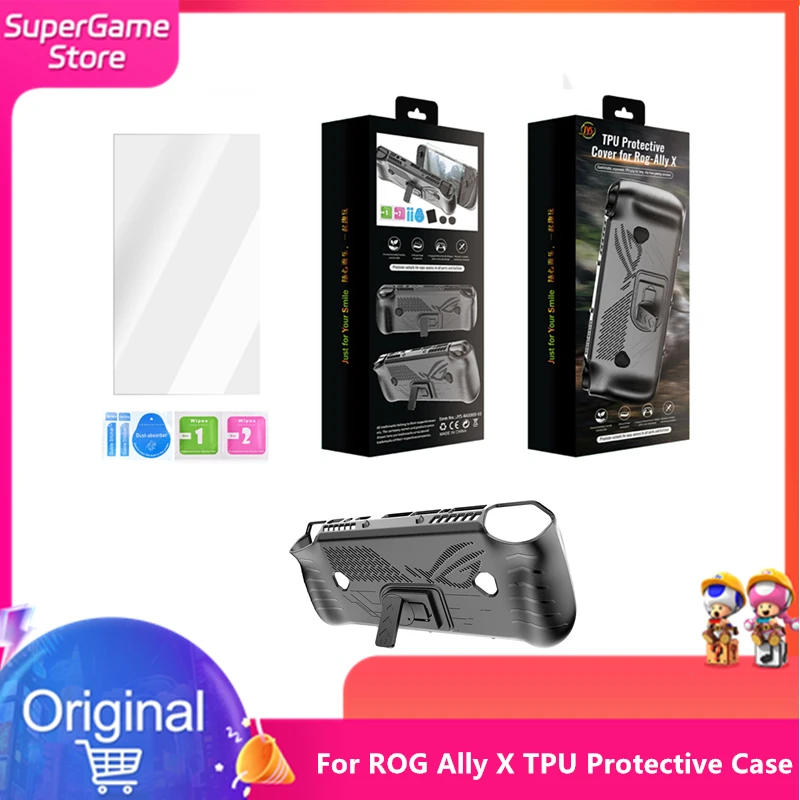 Casing pelindung ponsel untuk ASUS ROG Ally X, casing pelindung TPU genggam dengan braket belakang tahan keringat, antiselip dan aksesori Gaming tahan jatuh