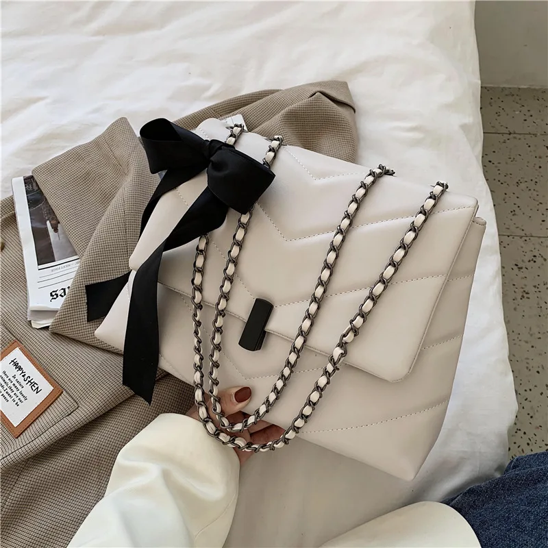 Simple Ladies Crossbody Bag Ladies Scarf Bow Shoulder Bag Fashion Hundred Crossbody Bag Lombard Decoration PU Material