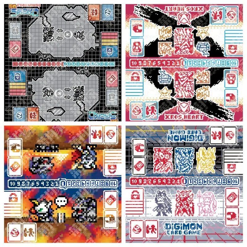 

4types 600x650mm Digimon Pixel Style DTCG Double Trading Card Grid Playmat 2mmStitched Edge Rubber Board Game Card Mat Toy Gift