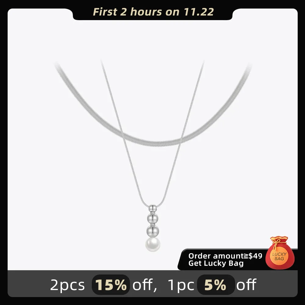 ENFASHION Para Mujer Snake Chain Pendant Pearl Necklace For Women Jewelry Necklaces 18K Plated Fashion Simple Party Gift P233395