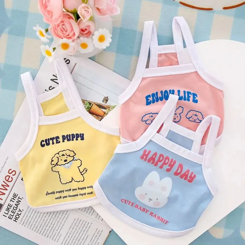 Blue Summer Pet Dog Clothes Thin Cute Print Stylish Macaron Color Sweatshirt Camisole Vest For Teddy Puppy Clothing