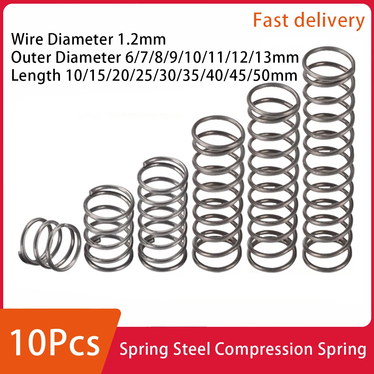 

10Pcs Spring Steel Compression Spring Return Absorb Shock Part Wire Diameter 1.2mm Outer Diameter 6-13mm Length 10-50mm