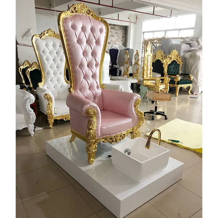 Luxury European Style PU Leather Pedicure Spa Chair with Crystal Buttons Throne Design for Nail Salon and Beauty Shop