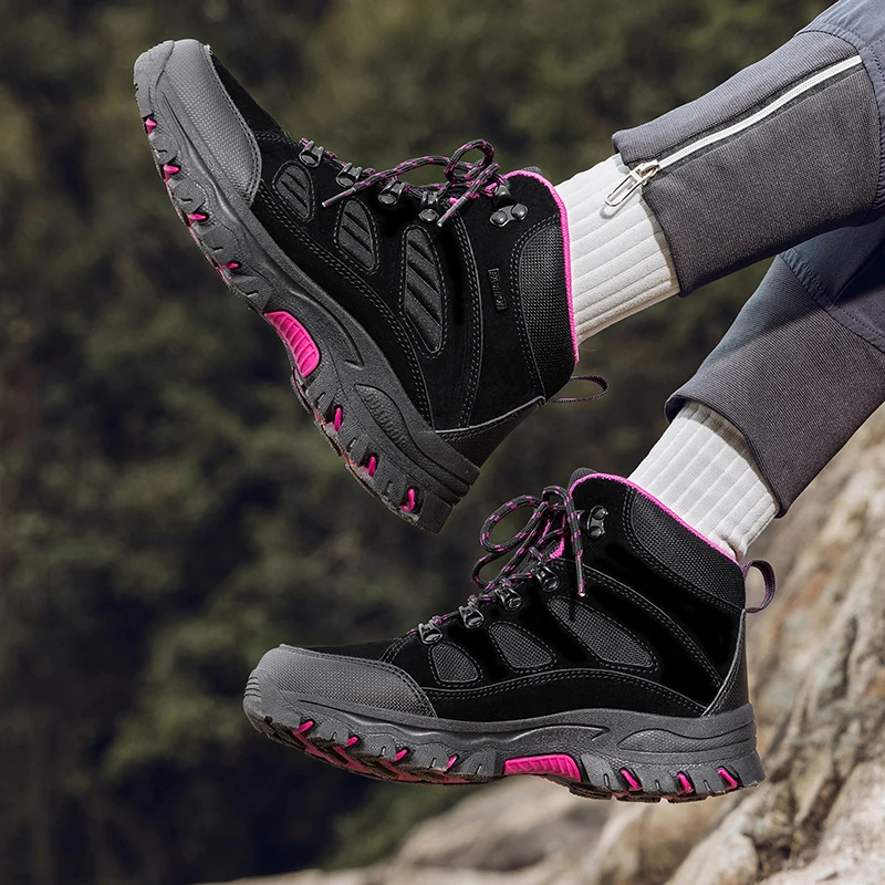 Women‘s Outdoor Non-slip High-top Boots Wear-resistant Lace Up Hiking Boots Outdoor Casual Walking Camping Mountaineering Boots
