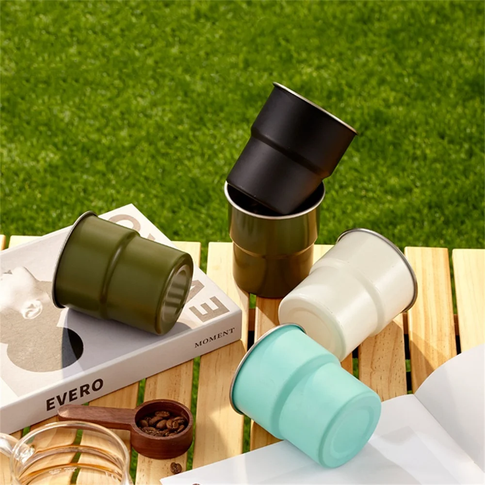 

Outdoor Camping Cup with Folding Handle Travel Portable Water Cup Milk Mug Stainless Steel Coffee Cups for Hiking Picnic 300ml