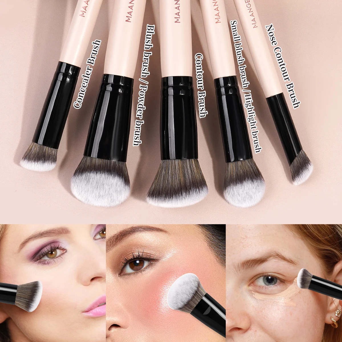 MAANGE Juego de brochas de maquillaje, 5 uds., brochas para detalles de corrector y base, brochas de maquillaje suaves para crema líquida en polvo, mezcla impecable