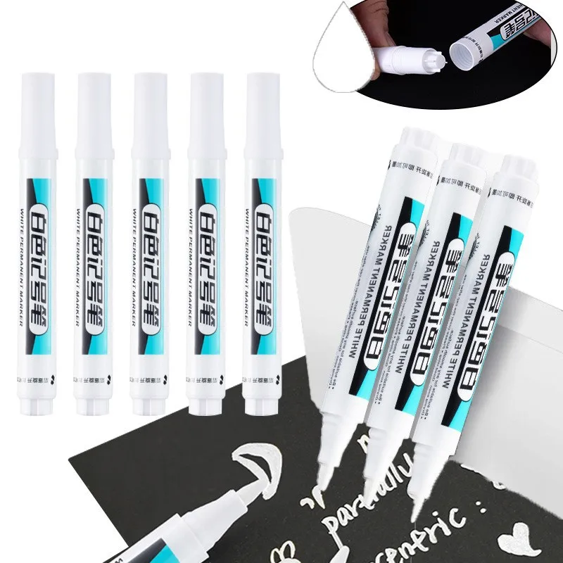 

5 шт., белые перманентные маркеры 2,5 мм, маркеры для краски для дерева, камня, пластика, кожи, стекла, камня, металла, художественные принадлежности