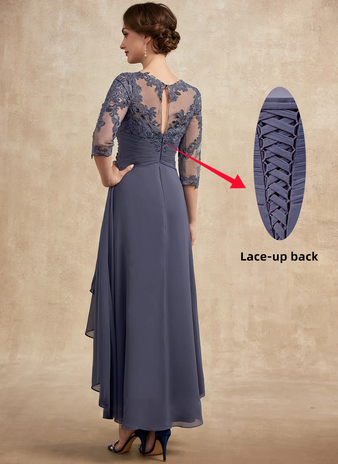 New Half Sleeves O-Neck Mother Of The Bride Dresses Lace Chiffon Backless Evening Gowns Mother of The Groom Dresses customized