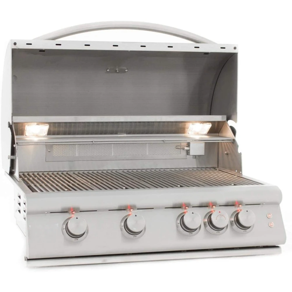 

Stainless Steel Natural Gas Barbecue Grill, 4-Chamber Outdoor Grill, Rear Infrared Burner and Barbecue Light, 32"