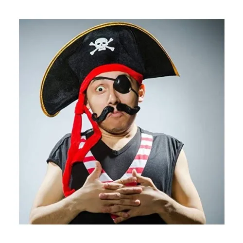 Adult Size Fabric Pirate Cap and Plastic Pirate Eye Mask