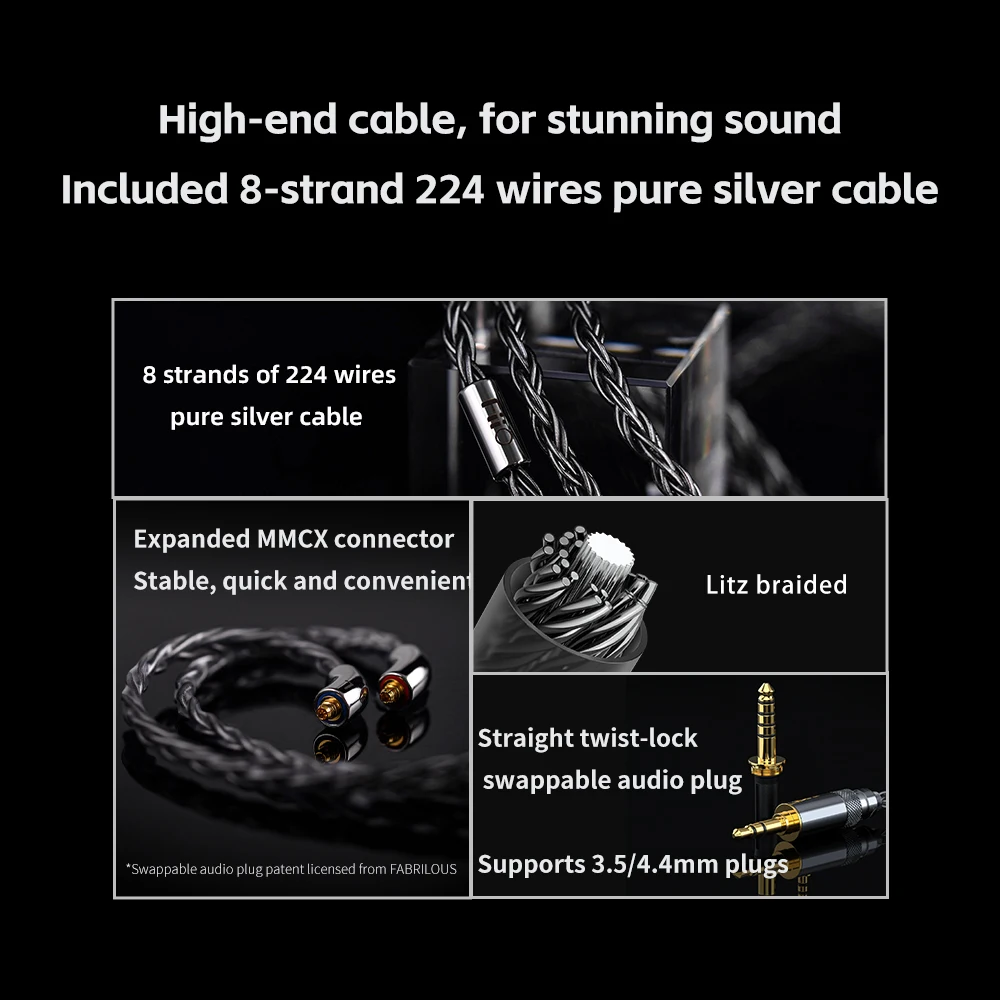 FiiO FA19 Earphone In-Ear Knowles driver, Earphone IEM seimbang dengan MMCX dapat dipertukarkan 3.5mm 4.4mm, colokan dikirim