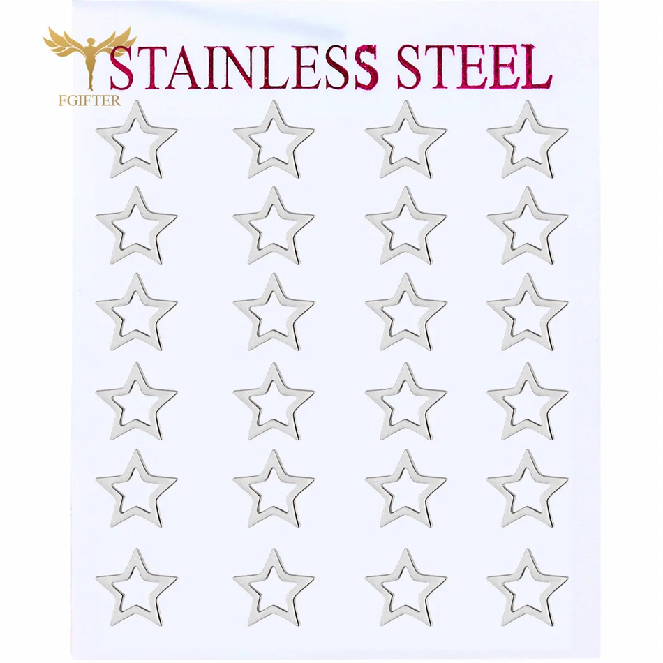 Eenvoudige Holle Ster Oorbellen Rvs Stud Oorbellen Set Vrouw Mannen Mode Sieraden Groothandel 12 Paar Lot Goedkope Wederverkoop