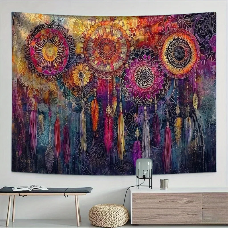 Vintage Bohemian Mandala Dreamcatcher Tapestry Living Room Bedroom Office Decoration Polyester Fiber Wall Hanging
