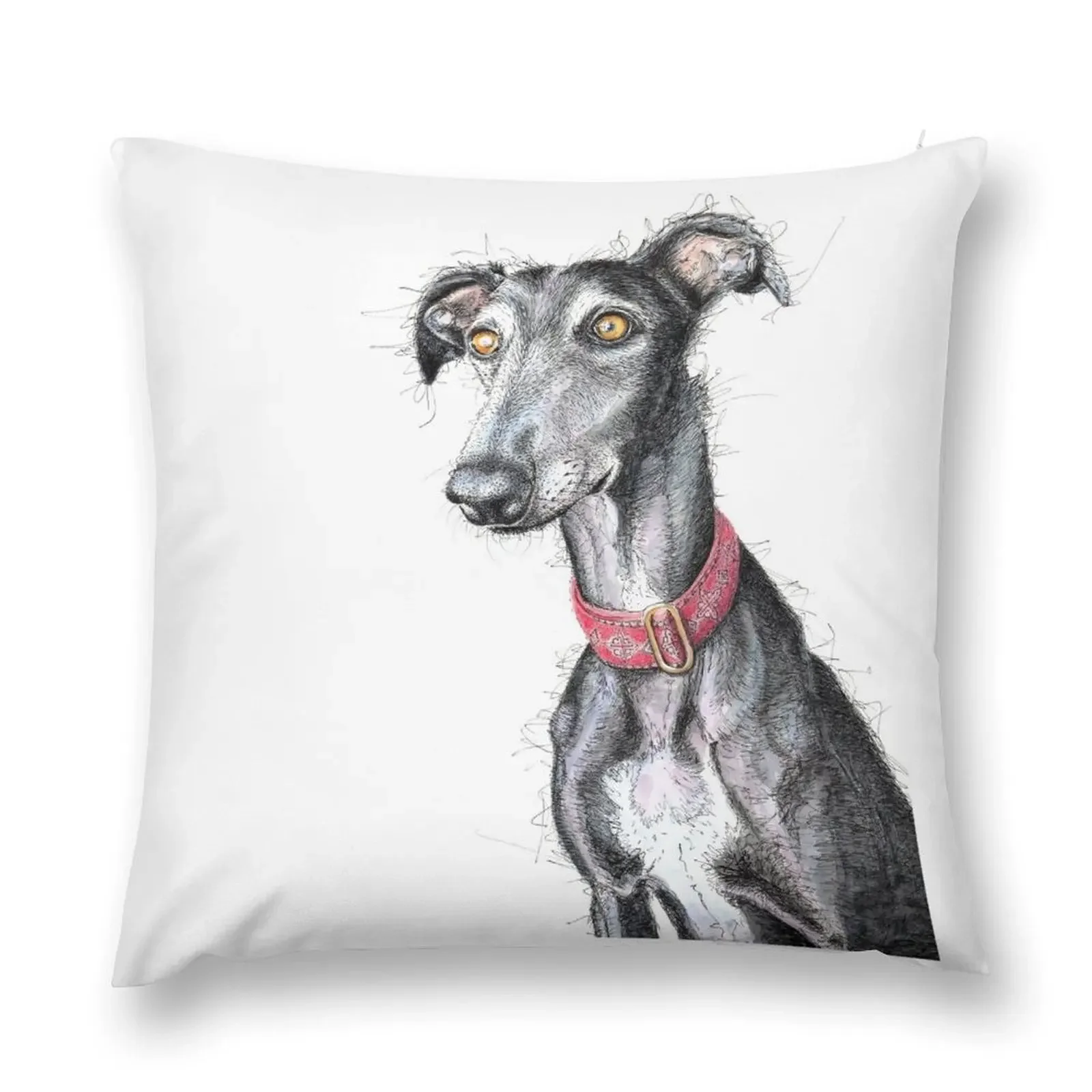 

A beautiful Greyhound wearing a red collar Throw Pillow home decor items Decorative Cushions pillow