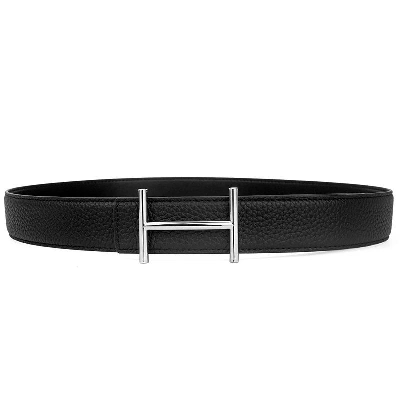 Width 3.4cm Genuine Leather Business Belt Cowboy Waistband Men Fashion Litchi Stria Buckle Belts,with Letter \