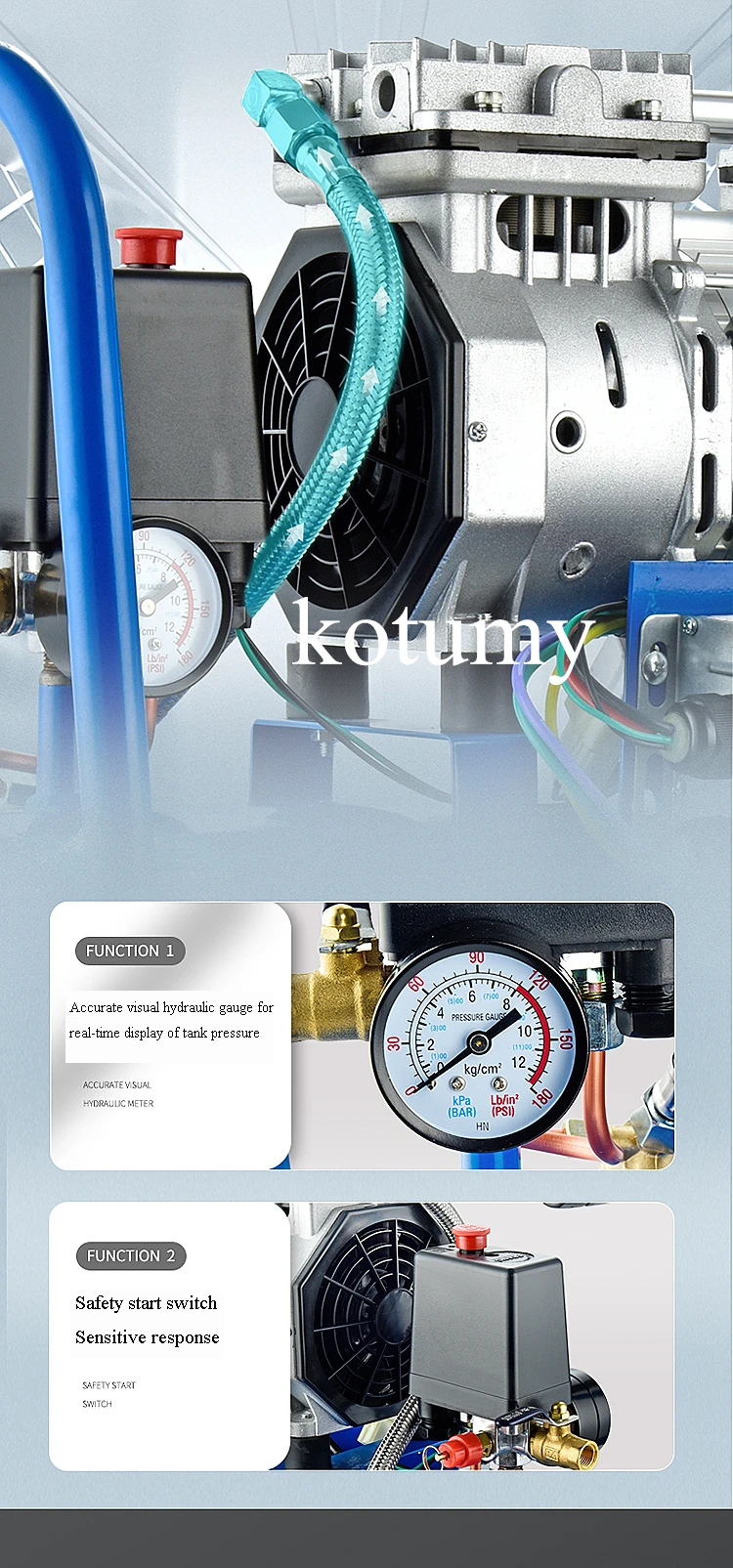 Compressore d'aria piccolo con tensione CC 12V-96V Pompa per compressore d'aria senza olio Tipo elettrico Dissipazione rapida del calore