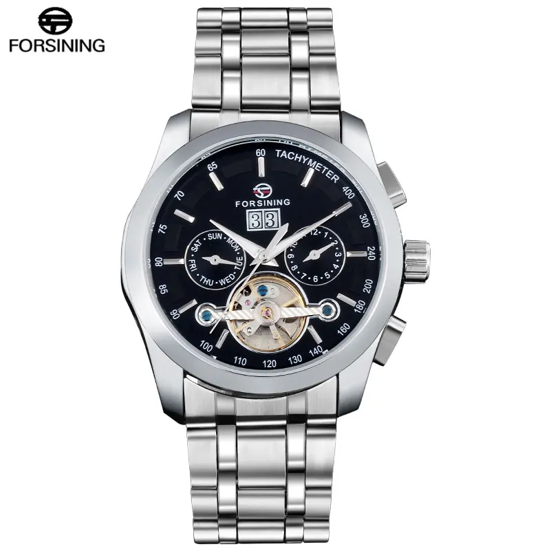 

FORSINING 2023 Luxury Brand Watches Men Stainless Steel Mechanical Automatic Self Wind Tourbillion Wristwatches Date Week Month