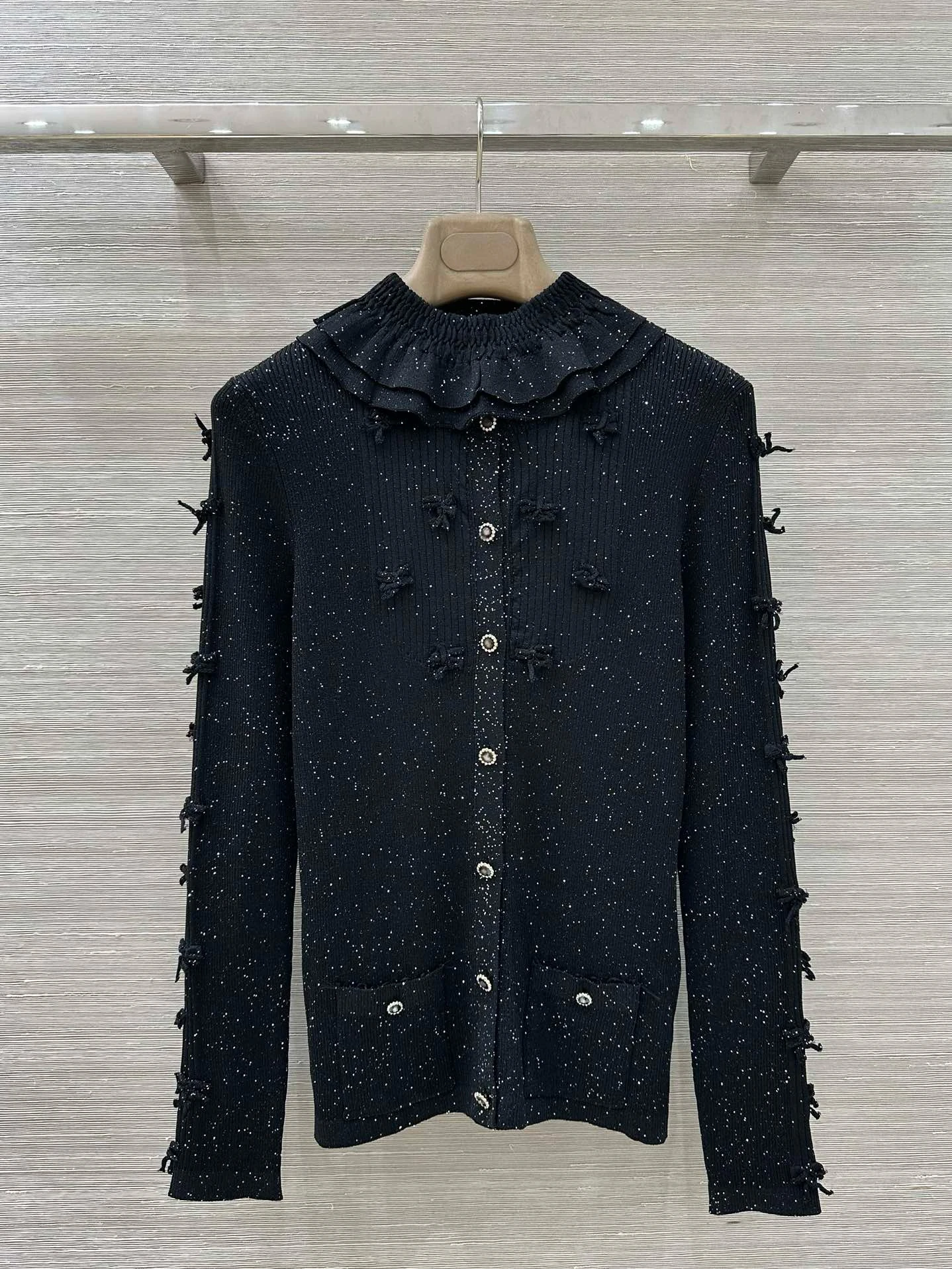 

Silver Tead Lace Knot Decoration Lotus Le Collar Knitted Open Cardigan Slimming Versatile Top for Women