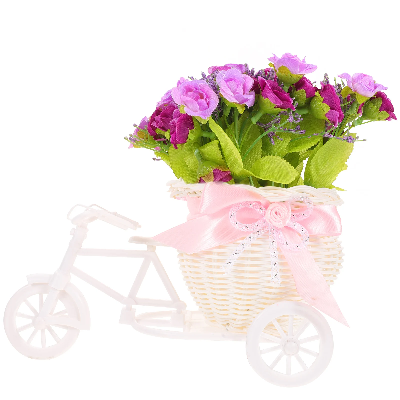 

Bicycle Flower Basket nament Simulated Plant Decor Indoor Silk Cloth Home Tricycle Decor Artificial Flowers Small Size Practical