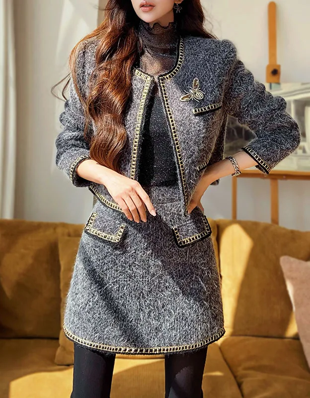 

DABUWAWA Elegantes Vintage 2 Piece Sets Women Outfit Light Weight Fancy Suiting Short Jacket Empire Skirt Y2K DA1CSE038