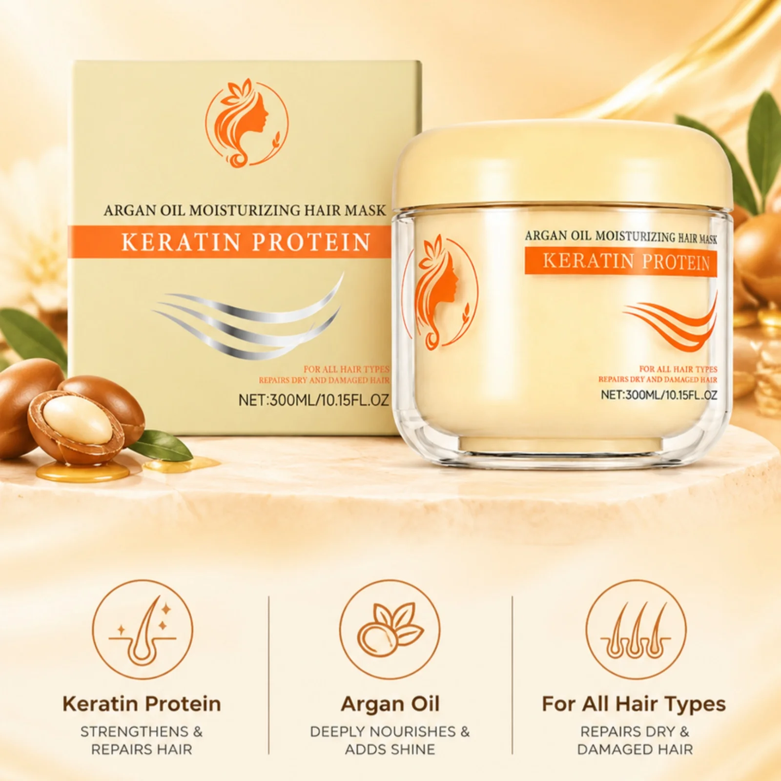Keratin Argan Oil Hair Mask Deep Moisturizing Repair Damaged Improve Elasticity Reduce Breakage Boost Shine Smoothing Hair Mask