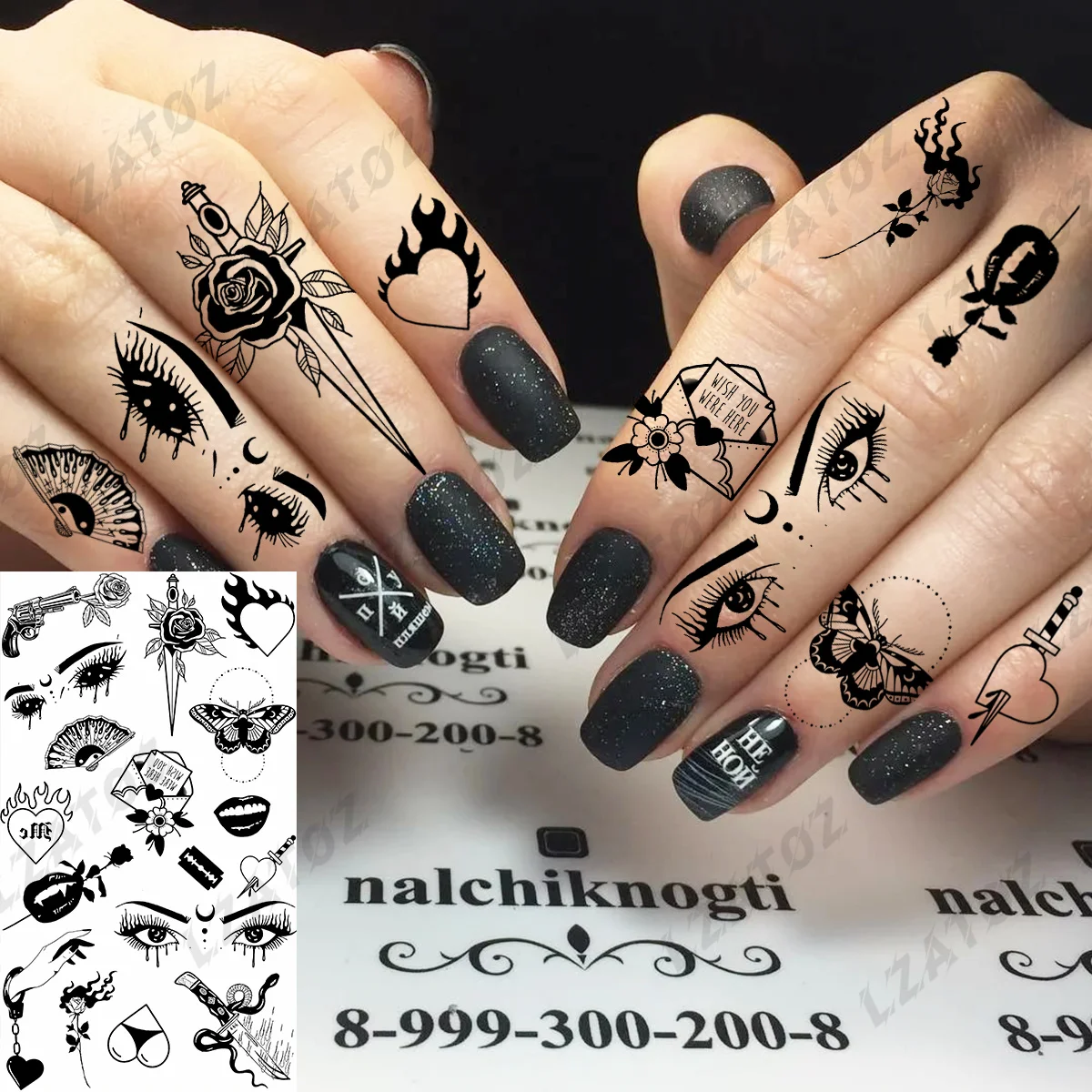 Realistic Eye Flower Temporary Tattoos For Woman Adults Rose Butterfly Tiny Fake Tattoo Sticker 3D Finger Waterproof Tatoos