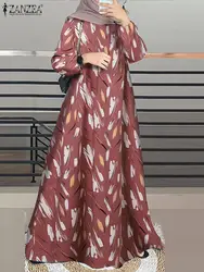 ZANZEA Elegant Women Floral Printed Sundress Muslim Long Dress Abaya Vintage Long Sleeve IsIamic Robe Casual Loose Vestidos 2024