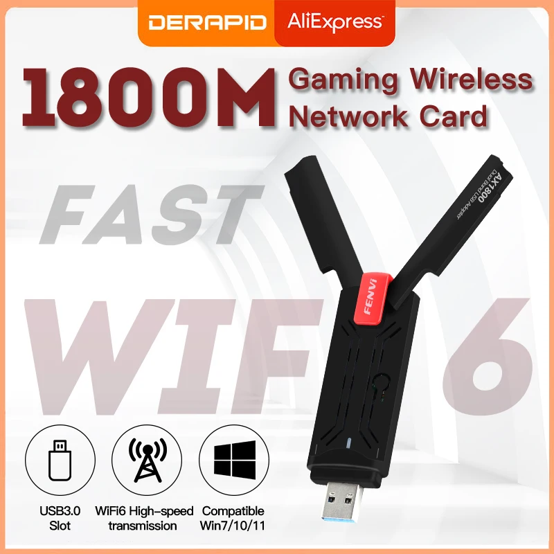 WiFi 6 USB3.0 Dongle Adapter 1800Mbps Dual Band Wireless Network Card 2.4G/5G WiFi Adapter USB For Windows 7/10/11 For PC/Laptop