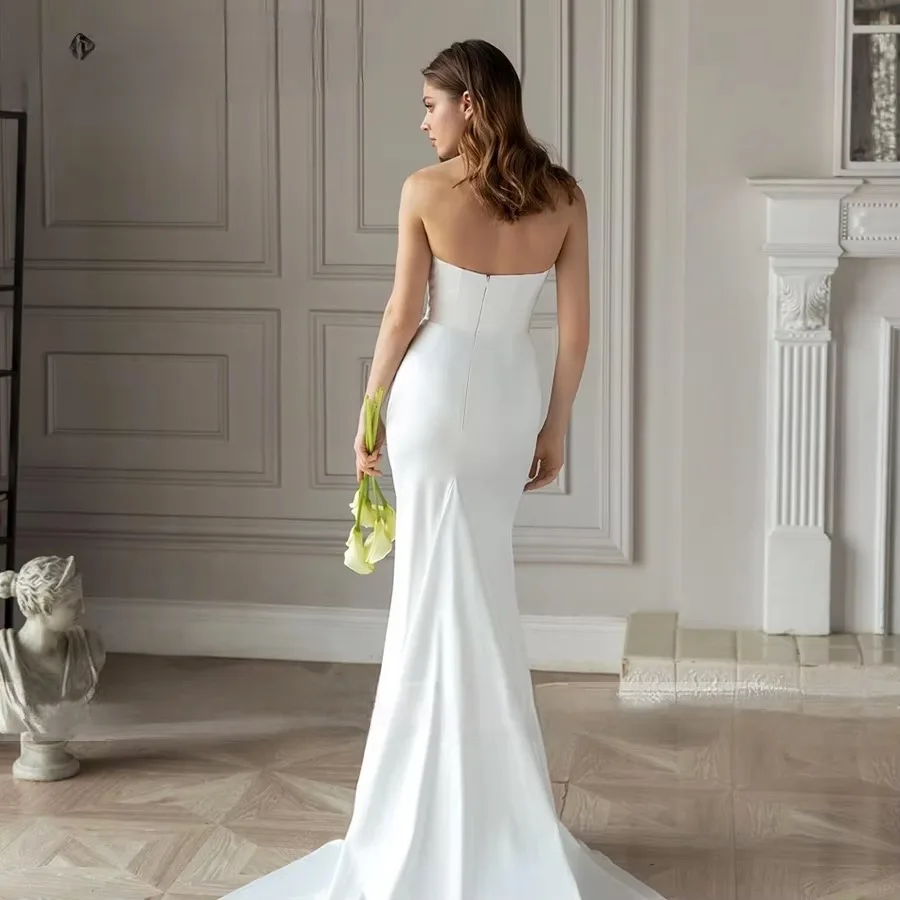 Personalizado cetim sereia vestido de casamento trem destacável 2 em 1 robe de mariée querida sem costas vestidos de noiva