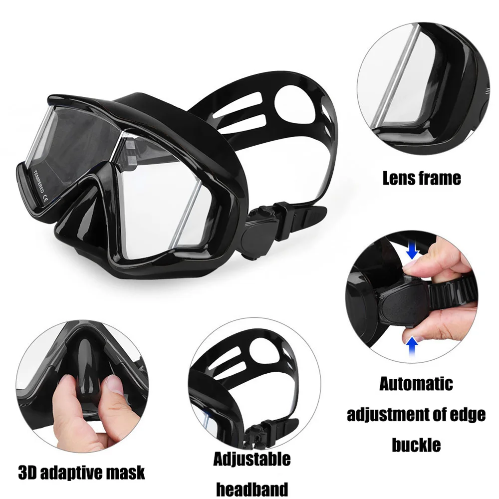 Toughened Glass Snorkeling Water Ski Welding Mask for Adult, Panoramic Anti-Fog Goggles, Underwater, Suitable for Unisex, Three