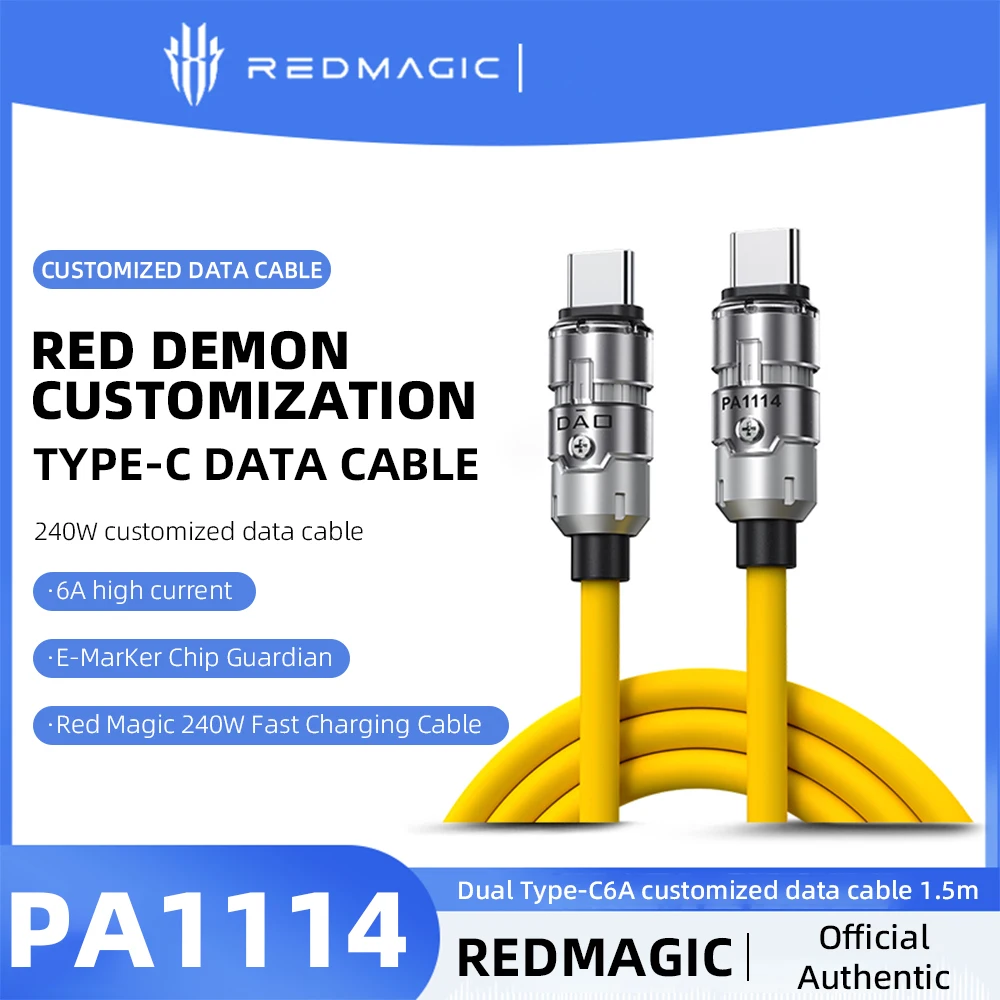 

Nubia RedMagic Custom Type-C to Type-C Cable 240W 6A Fast Charging High Speed Data Sync Braided Durable Cord Phone Laptop Tablet