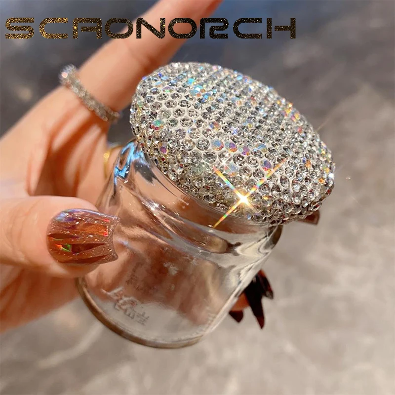 Luxury Sparkling 50ML Cosmetics Jar Empty Glass Jar Storage Bottles Cream Container Bling Diamond Refillable Travel Bottle