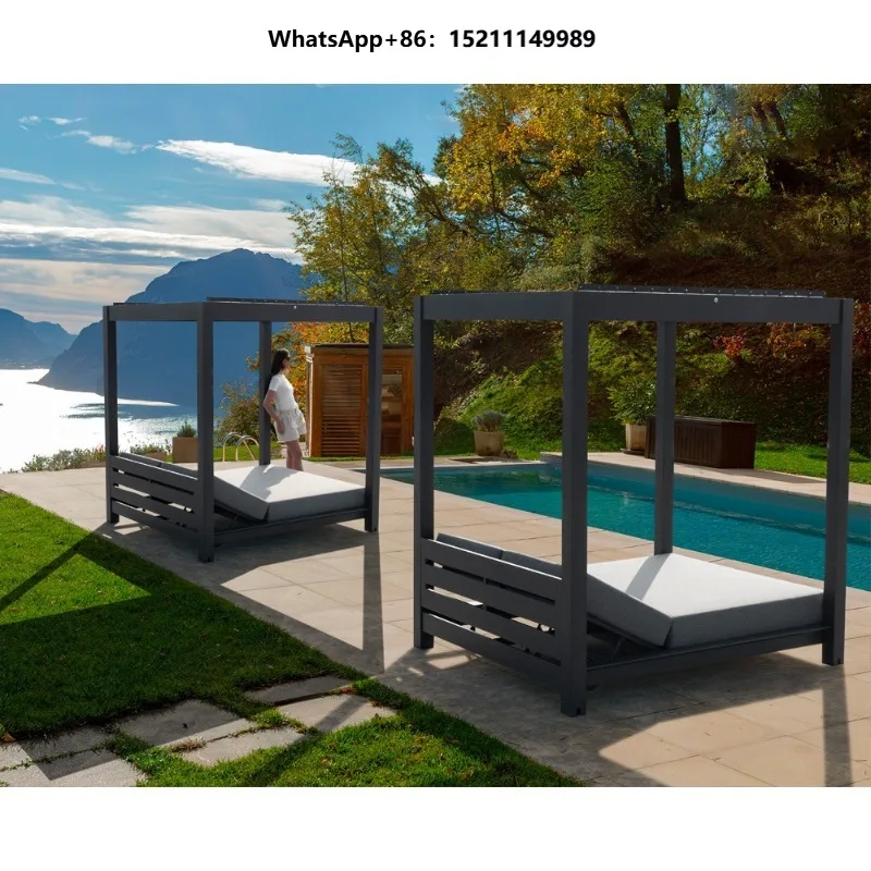 Outdoor Aluminium Garden Furniture Beach Adjustable Swimming Lounge Chairs  Sun Shade Canopy