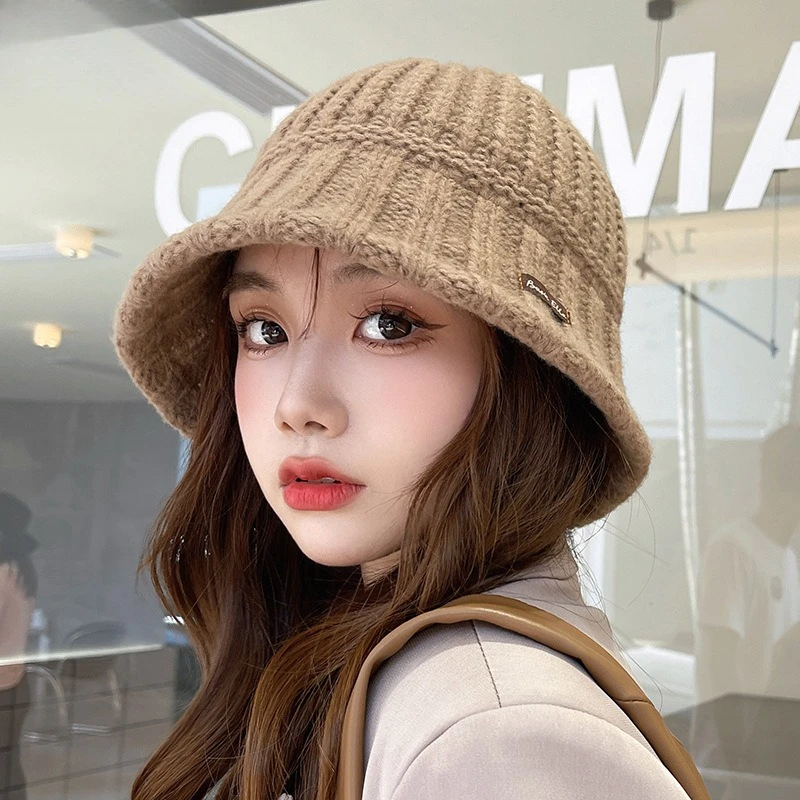 Korean Bucket Hat New Korean Version Thick Needle Retro Splicing Knitted Basin Hat Japanese Versatile Fashion Thermal Hat