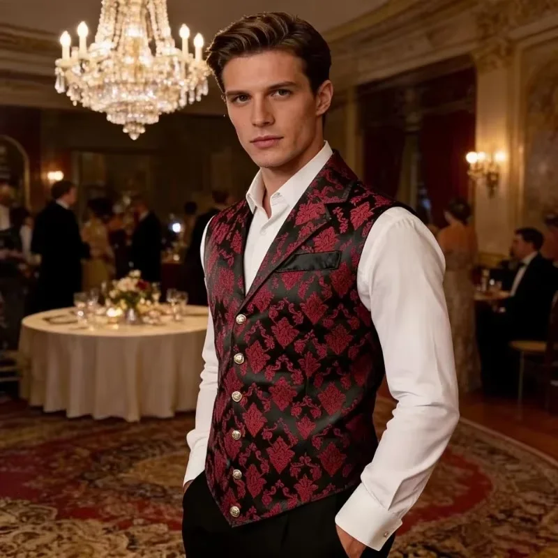 Men's Medieval Gothic Vest Vintage Steampunk Victorian Costume Waistcoat Halloween Cosplay Formal Jacket Renaissance LAR