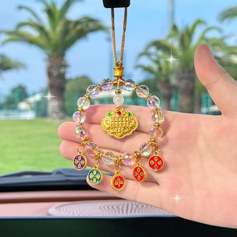 Chinese Style Crystal Woven Beaded Car Rearview Mirror Decoration Auto Pendant Ping An Car Accessories Creative Couple Gifts