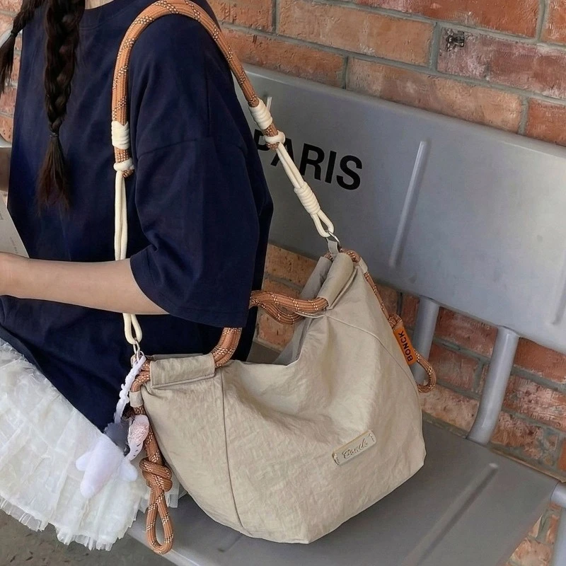 

[Upgraded Fabric] Original Contrast Rope Tote Bag Soft Surface Waterproof Fabric, Commuter Travel Versatile Women's Bag Handbags