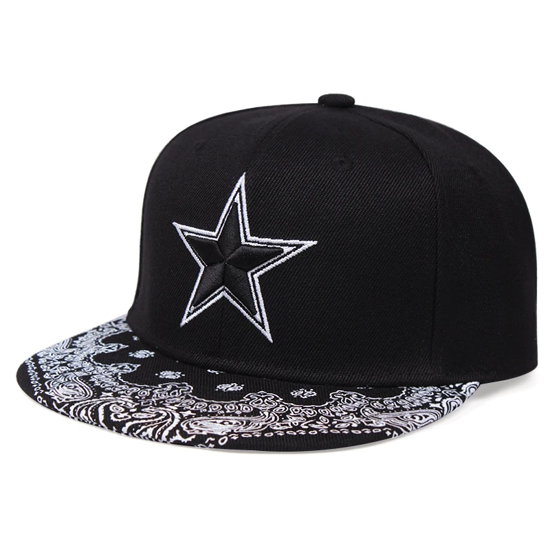 Pentagram Stereo Embroidery Men's Women's Spring/Summer Cotton Flat Snapback Cap Trucker Cap