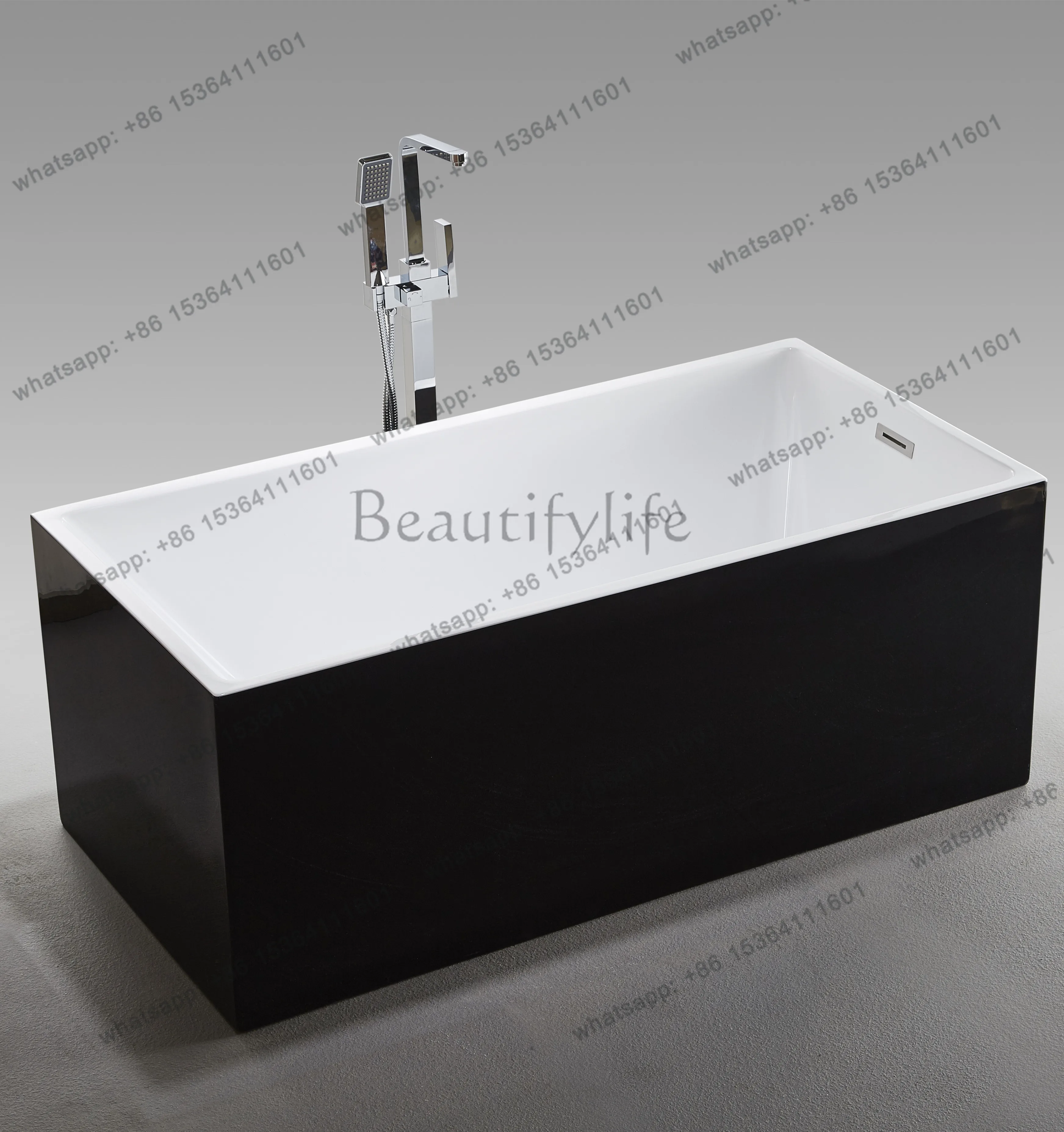 Vertical household acrylic simple Japanese rectangular independent thin-edged deep bathtub 1.2m-1.7m