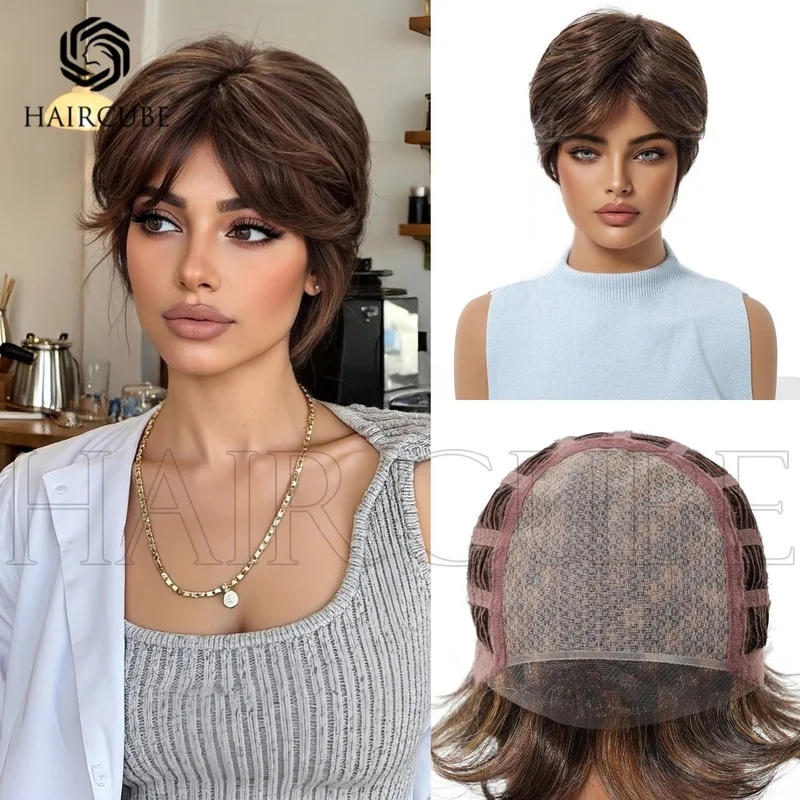 Short Straight Hair Women's Middle-aged Wig Headgear Lightweight Comfortable Easy to Wear