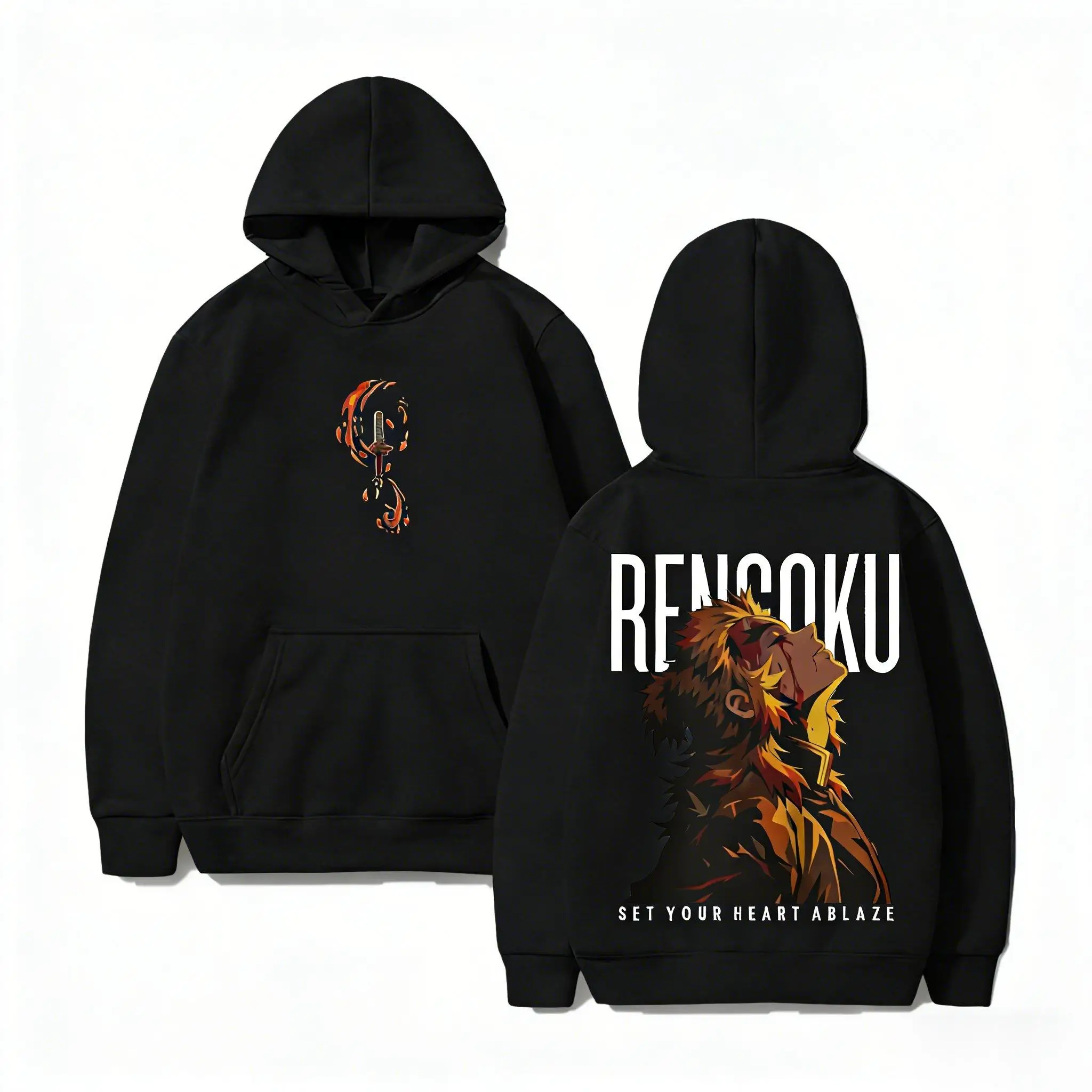 Demon Slayer Rengoku Hoodie Anime Sweatshirt Men Women 2026 Autumn Winter New Cosplay Casual Streetwear Pullover Graphic Jacket